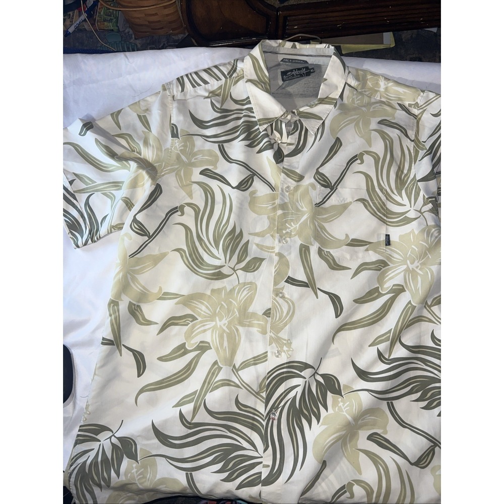 Billabong Men's Xl Shirt Hawaiian Aloha Fit Tan PALE YELLOW Tropical Flowers216